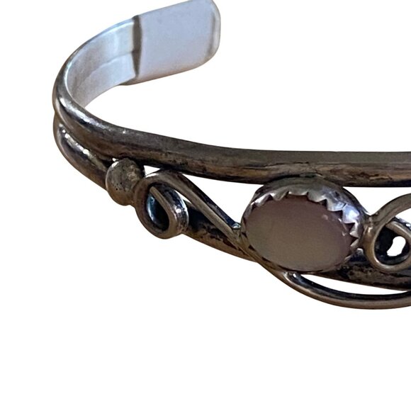 Native American Sterling Silver & Moonstone Cuff Bracelet With Swirl Design - Picture 8 of 14